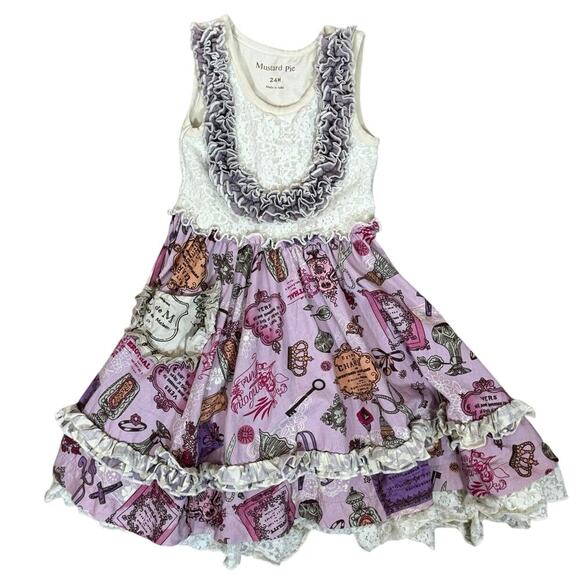 Mustard Pie Other - Mustard Pie 24 Mos Ruffle Lace Tiered Full Skirt Pink Novelty Print Cottagecore